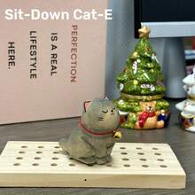 Handmade Wooden Cat Figurines | Hand-Painted Carved Cat Statues - Cute Home & Office Decor Gifts For Cat Lovers | Perfect BFF Gift - Stretching Cat - View 14