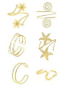 时尚花卉蝴蝶夸张螺旋臂环，多层几何手镯，海星臂环，可调节多功能设计，适合日常佩戴，送给女友/妻子的礼物 - 6PC金色AT008 - 查看 1