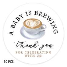 6/30pcs Baby Shower Party Decorations, 2-Inch Coffee Theme Thank You Stickers Suitable For Candies, Small Gifts, Presents, Envelopes, Coffee Theme Decor - Multicolor - View 9