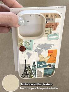 1pc Fashion Travel Collage Eiffel Tower & Butterfly Pattern Litchi Texture Shockproof Anti-Slip Soft Phone Case Suitable Compatible With Apple, , Phones - Multicolor - View 3