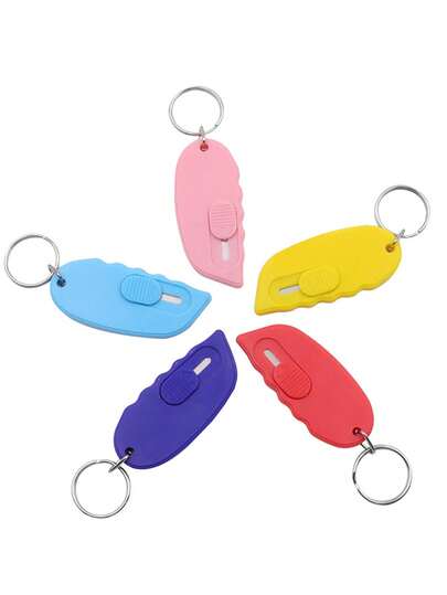 1pc Mini Leaf Shaped Utility Knife With Keychain, For Cutting Paper, Opening Envelopes, Arts & Crafts, Packages, Suitable For Office And School Use