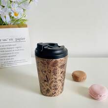 1pc 350ml/11.84oz Stainless Steel Vacuum Insulated Tumbler, Elegant Floral Pattern Coffee Cup, Car Water Bottle - Multicolor - View 10