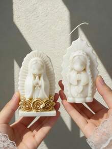圣母玛利亚祈祷造型蜡烛硅胶模具 - 3D宗教人物 - 适用于手工皂、石膏、树脂 - DIY蜡烛杯装饰 - 耐用模具，适用于家居和婚礼装饰 - 祈禱少女蠟燭模具 - 查看 5