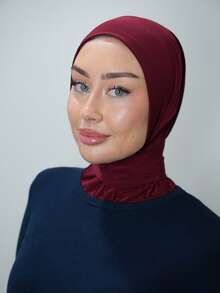 قطعة واحدة من الحجاب الجيرسيه الفوري للنساء، لون أحادي كلاسيكي متعدد الاستخدامات، قبعة حجاب كاجوال على طراز عربي، مناسب للحماية اليومية من الشمس وحجب الأشعة فوق البنفسجية - عنابي اللون - مشاهدة 4