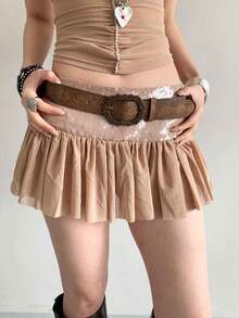 1pc PU Leather Bohemian Retro Niche Y2K Waist Belt, Summer - Brown - View 3