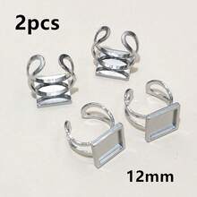 2个方形长方形不锈钢加厚可调节戒指托底座，适用于12/20/25mm 18x25mm凸面宝石DIY配件 - Thick Ring Setting - 查看 11