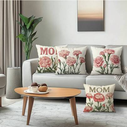4 件套复古康乃馨印花天鹅绒枕套，母亲节礼物，100% 涤纶，适用于客厅、沙发、卧室装饰，尺寸分别为 40x40 厘米/45x45 厘米/50x50 厘米，不含枕芯