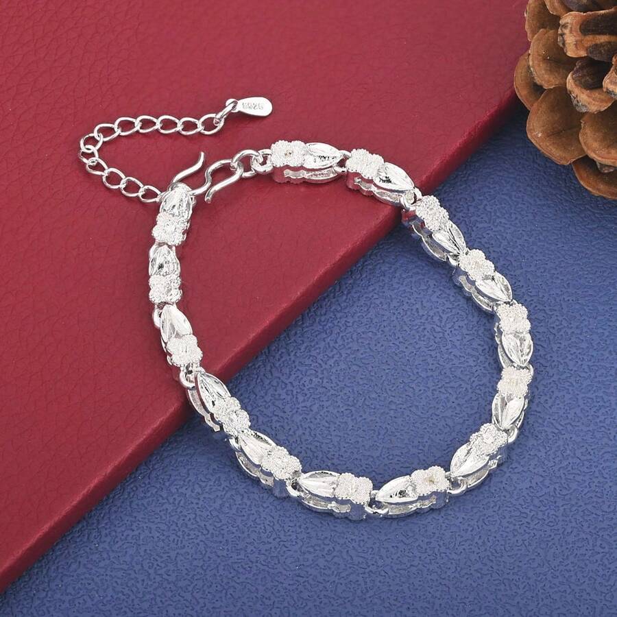 925纯银镀层精美花朵手链，时尚优雅的女士派对及婚礼配饰 - 銀色 - 查看 1