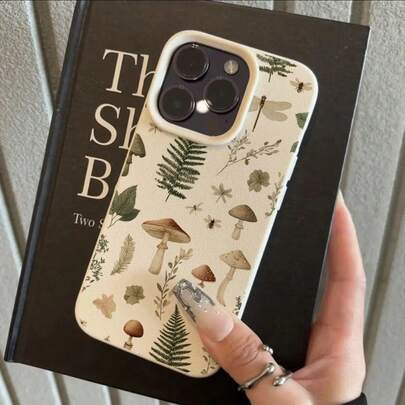 1pc TPU Material Retro Nature Mushroom & Fern Pattern Phone Case, Compatible With IPhone 17 Pro Max/17/16 Pro Max/15/13/12/11, S20 FE/A15/S24/A55, Note 11/12/13 Pro, Full-Body Shockproof Soft Protective Cover