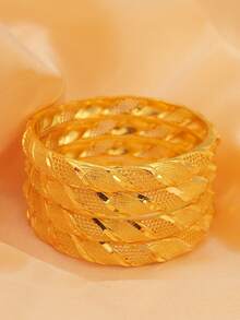 4pcs/Set Women's Charm Bracelet Jewelry Dubai Flower Shiny Bracelet, Middle Eastern Style Daily Wear Gift Suitable For Ramadan And Valentine's Day - Yellow Gold - View 2