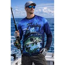 TELEYI Men's 3D Digital Print Long Sleeve Sun Protection Shirt, Quick-Dry Breathable 100% Polyester Knit Fabric, V-Neck Sports Top Fall - Blue - View 6