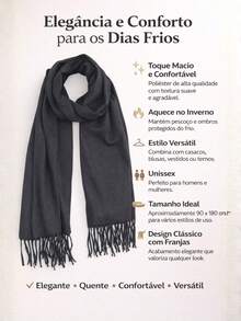 Unisex Black Scarf With Fringe 175*60cm Elegant Comfortable English Style For Winter - Gris - Ver 4