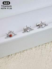 1PC ASTM F136 Titanium Internally Threaded Flat Back Earrings 5A Mini Round Cubic Zirconia Mini CZ Starburst Stud, G23 Titanium Tragus Cartilage Conch Helix Nose Labret Lip Piercing Jewelry For Sensitive Ears Women Men - 1Pc-titanium - View 2