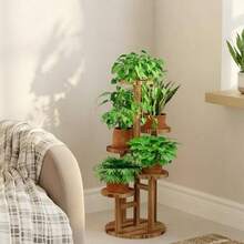 Bamworld - Soporte para plantas de 5 niveles de altura para interiores estante de madera de esquina para múltiples plantas soporte redondo escalonado para patio jardín balcón sala de estar - Marrn - Ver 3
