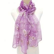 Fashionable Floral Embroidered Scarf - Breathable And Windproof Shawl, Versatile Accessory Travel And Outdoor Activities - Purple - View 7