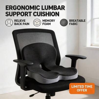 L-Shaped Memory Foam Seat Cushion, Ergonomic Lumbar Support Pillow For Car, Truck Drivers, Office Chair, Gaming Chair, Relieves Sciatica And Back Pain