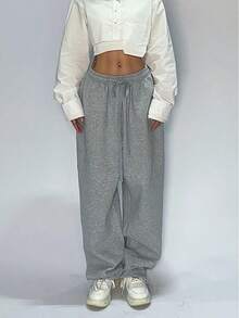 1PC Y2k American Hip-Hop Retro Casual Pants Jazz Street Dance Sports Sweatpants Loose  Street Wide-Leg Long Pants - 深灰 - 查看 2