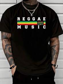 Bandas de colores rojo amarillo y verde con la palabra reggae music y un radio simbolizan la energía positiva y el ritmo que conecta espíritu libertad y pasión por la música camiseta de hombre moderna cómoda para uso diario - Negro - Ver 8