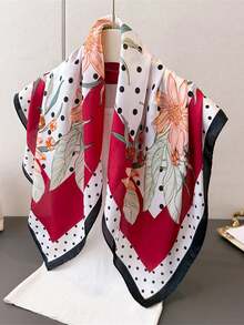 1条女士奢华优雅时尚波点印花70*70厘米100%真丝方巾，春季发带发圈配饰 - 黑紅 - 查看 2