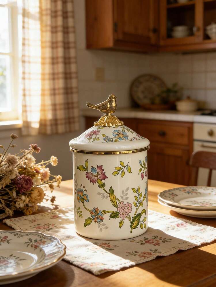 SummitPulse 1 Set, Luxury Bird Decor Enamel Ceramic Canister With Lid, Home/Office Tea/Coffee/Spice Storage Jar, Holiday/Birthday Gift For Elders And Relatives - View 14