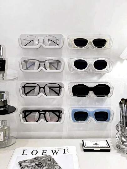 1/2/3pcs Acrylic Wall-Mounted Fashion Glasses Storage Rack, Space-Saving Eyeglasses Display Holder For Bedroom And Vanity