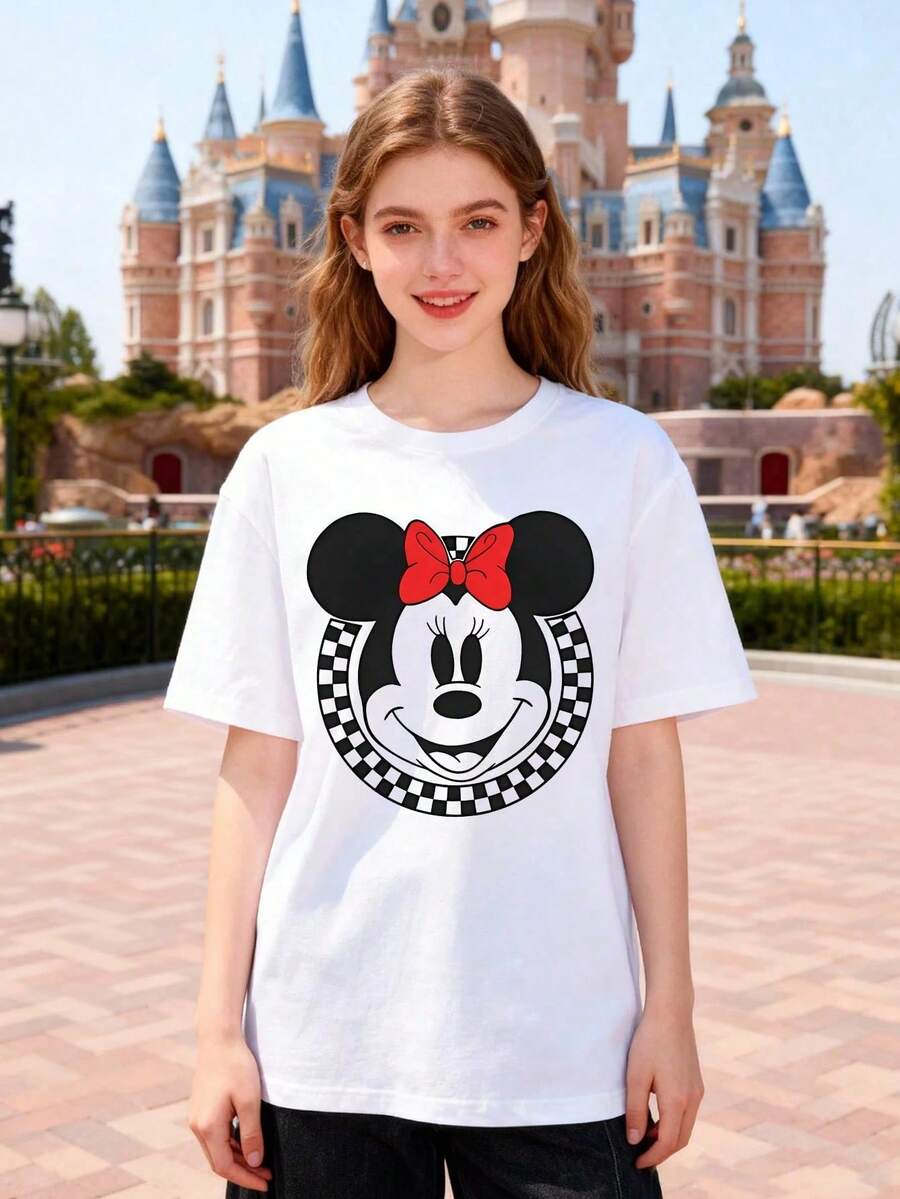 Disney Women's Casual Cotton Round Neck Short Sleeve Regular Length T-Shirt With Minnie Mouse Graphic Print - 白色 - 查看 1