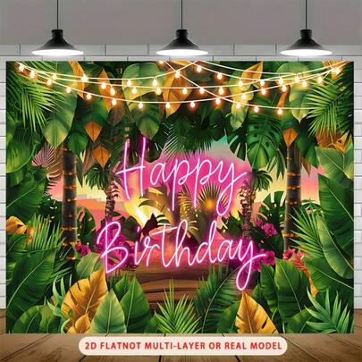 2D Flat Banner 1 Pc Hawaiian Tropical Beach Party Background Banner Vibrant Hawaiian Theme Decoration, Summer Tropical Hawaiian Beach - Polyester Fabric, Suitable For Weddings, Birthdays, Christmas, Teen Showers - No Electricity Required, Party Decoration | Beach Scene Decoration | Easy To Set Banner, Hawaiian Party Decoration