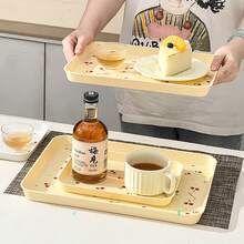 1/4Pcs Multifunctional Cherry Pattern Rectangular Plastic Serving Tray, Reusable Dinner Tray For Food, Snack, Dessert, Fruit, Large Capacity Stackable Storage Tray, Tea Tray, Serving Plate, Suitable For Student And Adult Use In Home, Kitchen, Dorm, Office, Rrestaurant, Picnic - Multicolor - View 9