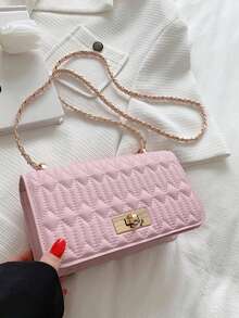 Faux Leather Solid Color Crocodile Embossed Fashion Mini Chain Shoulder Bag - Pink - View 11