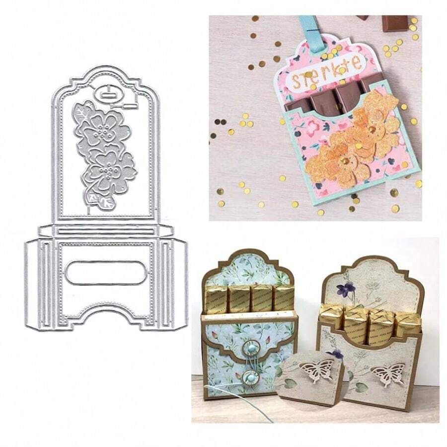 金属模切片、礼品盒切割模具、切割模板、纸板工艺品、DIY模板、金属切割模具、相册、压花纸模具，适用于卡片制作和剪贴簿 - 銀色 - 查看 1
