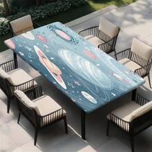 1pc Water-Resistant Outdoor Tablecloth With Elastic Edge - Ideal For Camping, Picnics And Garden Parties - Polyester Fabric With Gold Painting Sunflower Grass Tree Leaf Pattern Print, Suitable For Party And Outdoor Decor, Dining Table Decoration, Outdoor Decor, Decorations, Daily Decor - B - View 16