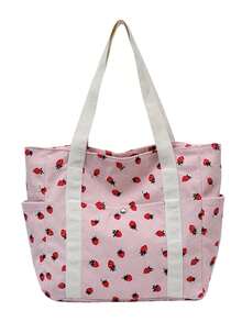 1个可爱草莓印花手提包，大容量单肩包，少女风手提包，上学/上班通勤包，春夏沙滩包，情人节/圣诞节礼物 - 淺粉色 - 查看 7