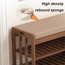 2 Tier Shoe Bench Shoe Organizer Rack with Cushion Padded Seat for Entryway - Marrón - Ver 4