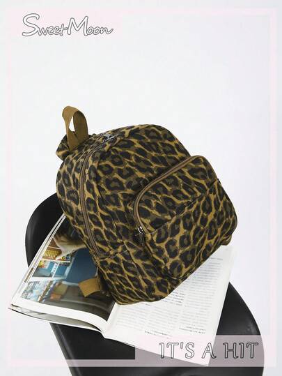 1 pezzo Zaino pieghevole di grande capacità, stile casual minimalista, con stampa mimetica e leopardata, con tasche multiple e cerniera liscia, adatto per studenti delle superiori, versatile per scuola, pendolarismo, viaggi all'aperto, anche come regalo per le vacanze, può contenere libri, astuccio, borsa cosmetici ecc., adatto per famiglia, regali, vacanze