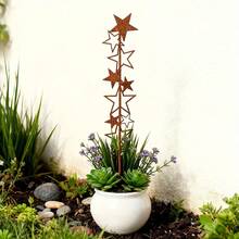1 peça de decoração de jardim em ferro com design floral vibrante, adequada para pátios, quintais, gramados e celebrações de feriados, decoração de jardim, decoração de caminho externo - Ferrugem Marrom - Ver 9