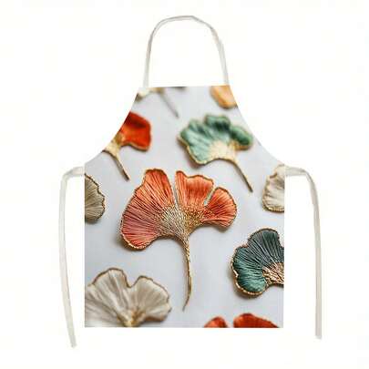 1件{精致银杏叶图案}围裙，适用于厨房、客厅、餐厅、酒店、户外烧烤等多种场合，100%涤纶材质，可机洗，大号