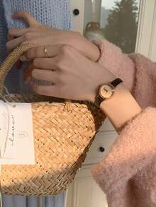 1件少女石英表，圆形小巧休闲可爱棕色S68优质PU皮表带，日常佩戴计时表，适合休闲、聚会、节日、生日礼物 - 彩色 - 查看 4