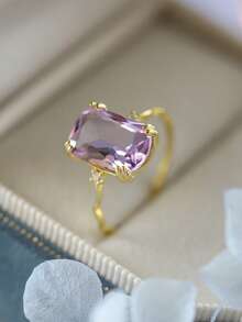 复古锆石戒指，不对称设计简约奢华指节戒指 - 黃色 - 查看 3