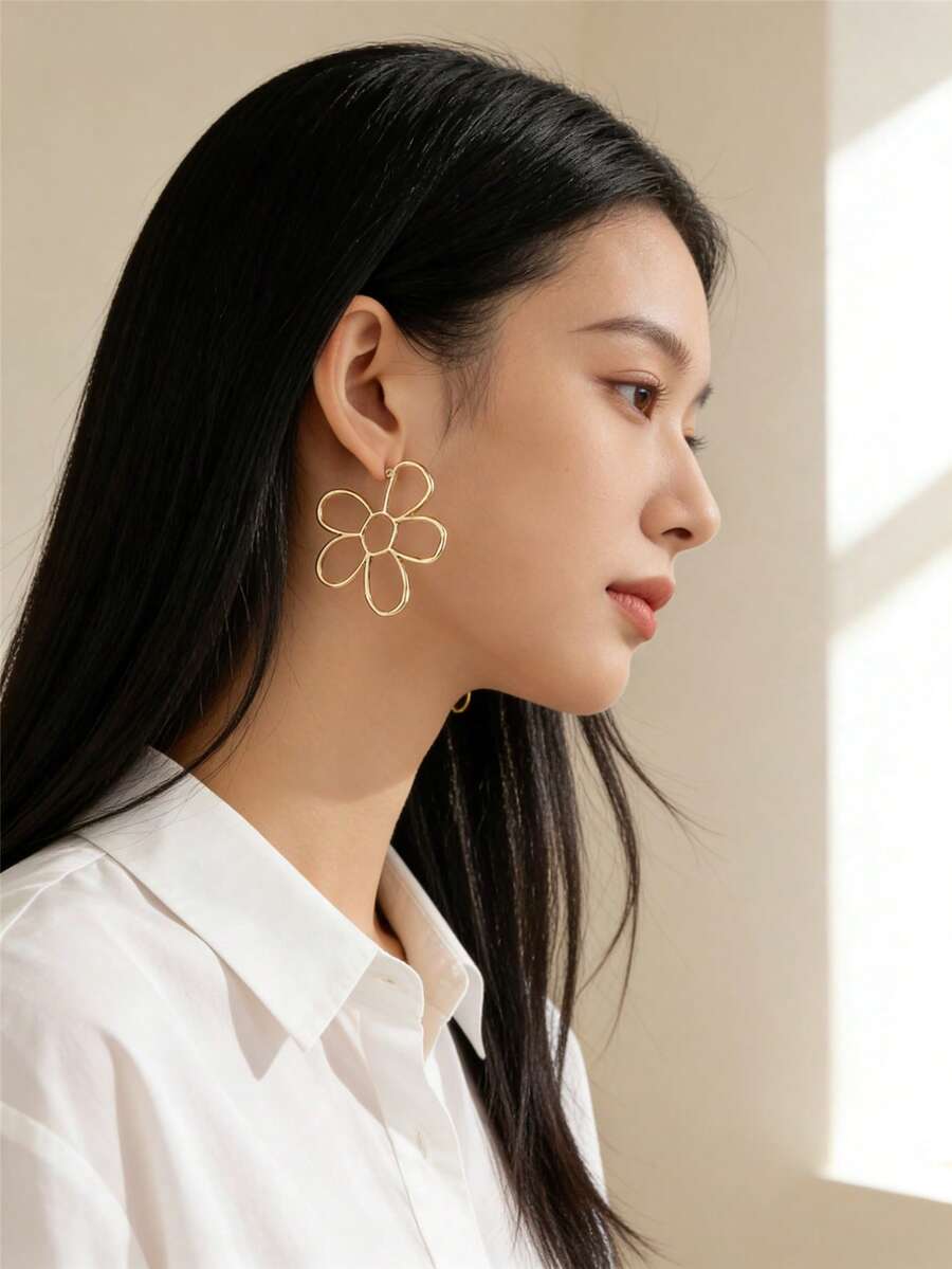 金色镂空花朵耳钉,简约镂空雏菊耳环,复古法式优雅波西米亚风耳环,适合日常办公、度假、海滩派对、约会、生日等场合,是送给她的绝佳礼物。 - 金黃色 - 查看 1