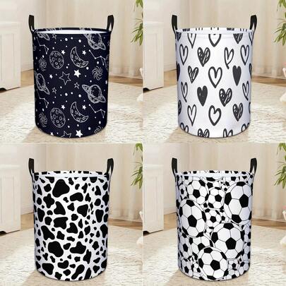 1PC Foldable Universe/Love/Cow Print Football Laundry Basket | Portable Dirty Clothes Hamper With Handles | Space-Saving Storage Box For Bedroom, Dorm, Laundry Room, Kids' Room, And Gift Ideas | Versatile Organizer For Sorting, Travel, Decor Accent, Daily Laundry Tasks, And Clutter- Living In Modern Home | Durable, Easy-Grip Handles, Fold-Flat For Compact Storage, Ideal Gift For College Students, Teens, And Busy Households