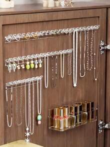 3pcs Wall Mounted Necklace Holder Rack With 8 Hooks, Jewelry Organizer For Necklaces, Bracelets, Rings - Clear - View 2