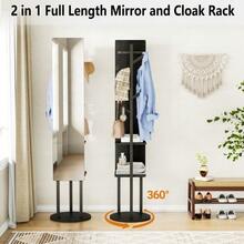 Full-Length Mirror Wardrobe With Storage, 360° Rotating Multifunctional Clothes Rack, Full-Length Mirror For The Bedroom, Wardrobe With Hooks, 174*40 Cm - Black - View 9