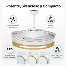 Retractable Fan With 30W DC Motor, 36W Light, Silent DC130 Motor, 6 Speeds, White, Remote Control, 3 Color Temperatures OstarkDom-LEDUNI - 66W-wood - View 5