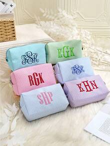 Customized Velvet Makeup Bag With Embroidered Name, Personalized Cosmetic Pouch, Sanitary Pad Storage Bag, Travel Makeup Organizer - Multicolor - View 5