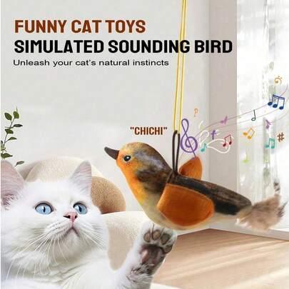 1pc/2pcs Cat Toys - Realistic Chirping Bird, Self-Entertainment To Relieve Boredom, Interactive Cat Doll, Hanging Squeaky Plush Simulation Bird With Artificial Feathers, Meowing Bird Doll For Cats