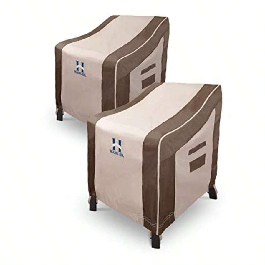 HAMLER Patio Chair Covers 420D Heavy Duty -Stop Waterproof Outdoor Chair Covers Patio Lounge Deep Seat Cover Durable and UV Patio Furniture Covers for Chairs 35" W*38" D*31" H/20 H 2 Pack - Marrón Beige - Ver 1