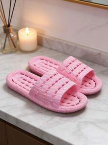 Non-Slip Slippers, Unisex Couples Style, Bathroom Shower Quick Drying Slip-On House Slippers - Pink - View 7