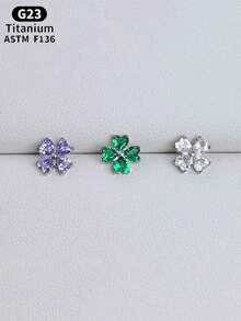 1PC ASTM F136 Titanium Internally Threaded Flat Back Earrings Heart CZ Four Petal Flower Cubic Zirconia Studs, G23 Titanium Tragus Cartilage Conch Helix Nose Labret Lip Piercing Jewelry For Sensitive Ears Women Men - 1Pc-titanium - View 4