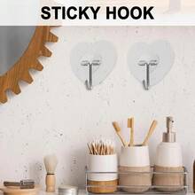 浴室厨房用粘性墙钩，24个装，承重22磅（最大），免钉粘贴式挂钩，带不锈钢钩，多用途毛巾浴盆天花板挂钩 - 均碼 - 查看 5