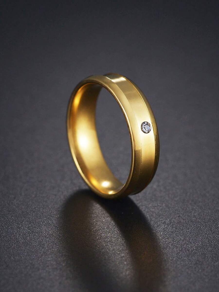 1pc Minimalist Fashionable Stainless Steel Rhinestone Ring For Women - Silver - View 1